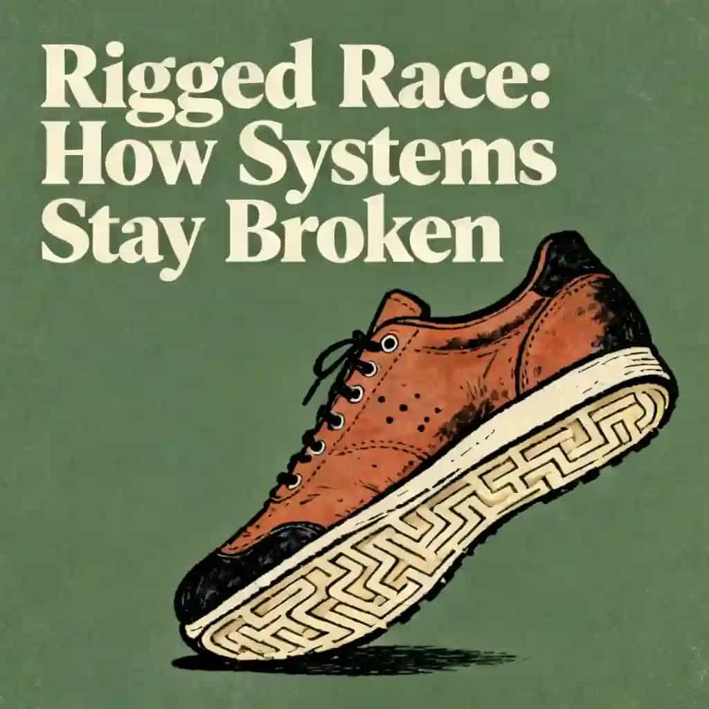 Copertina del libro The Rigged Race: Why the System Stays Broken